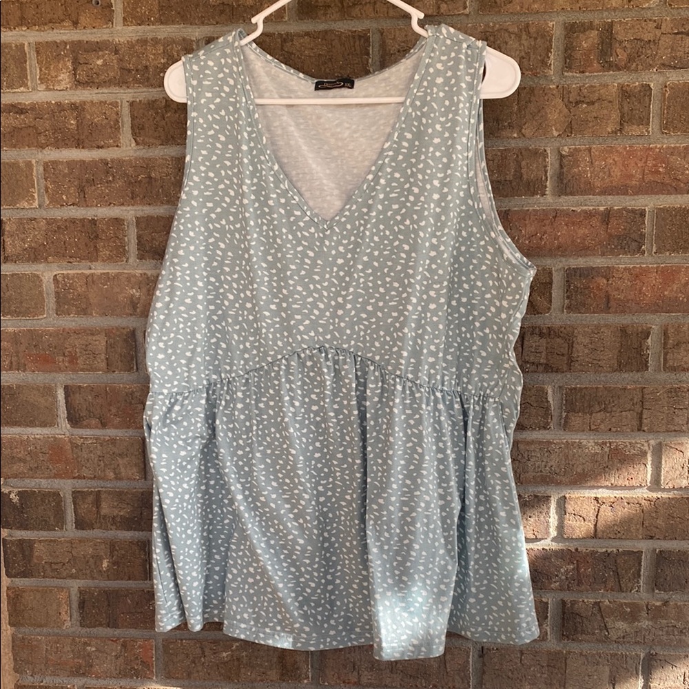Sage Green Sleeveless Polka Dot V neck blouse